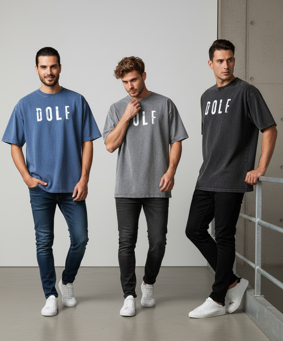 DOLF® Vintage Washed Oversized Tee – Unisex Retro Streetwear T-Shirt