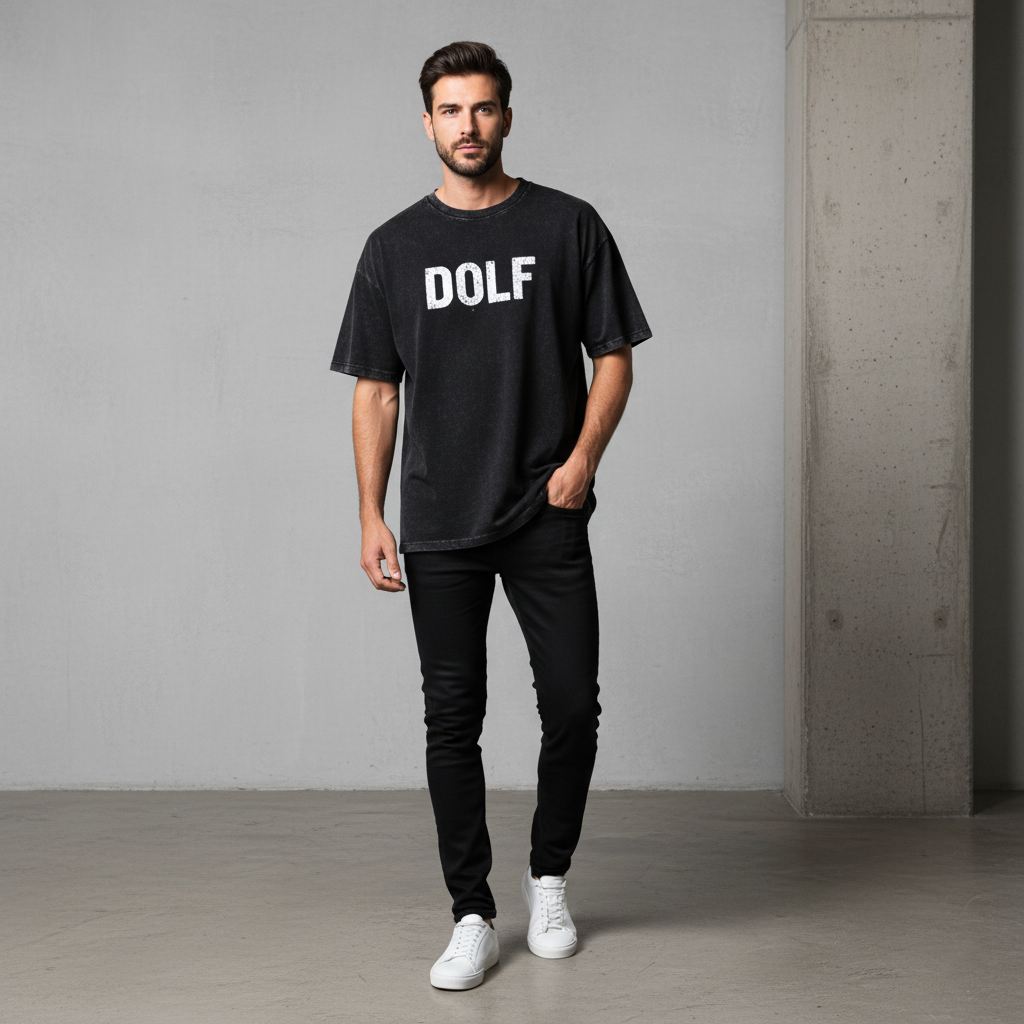 DOLF® Vintage Washed Oversized Tee – Unisex Retro Streetwear T-Shirt