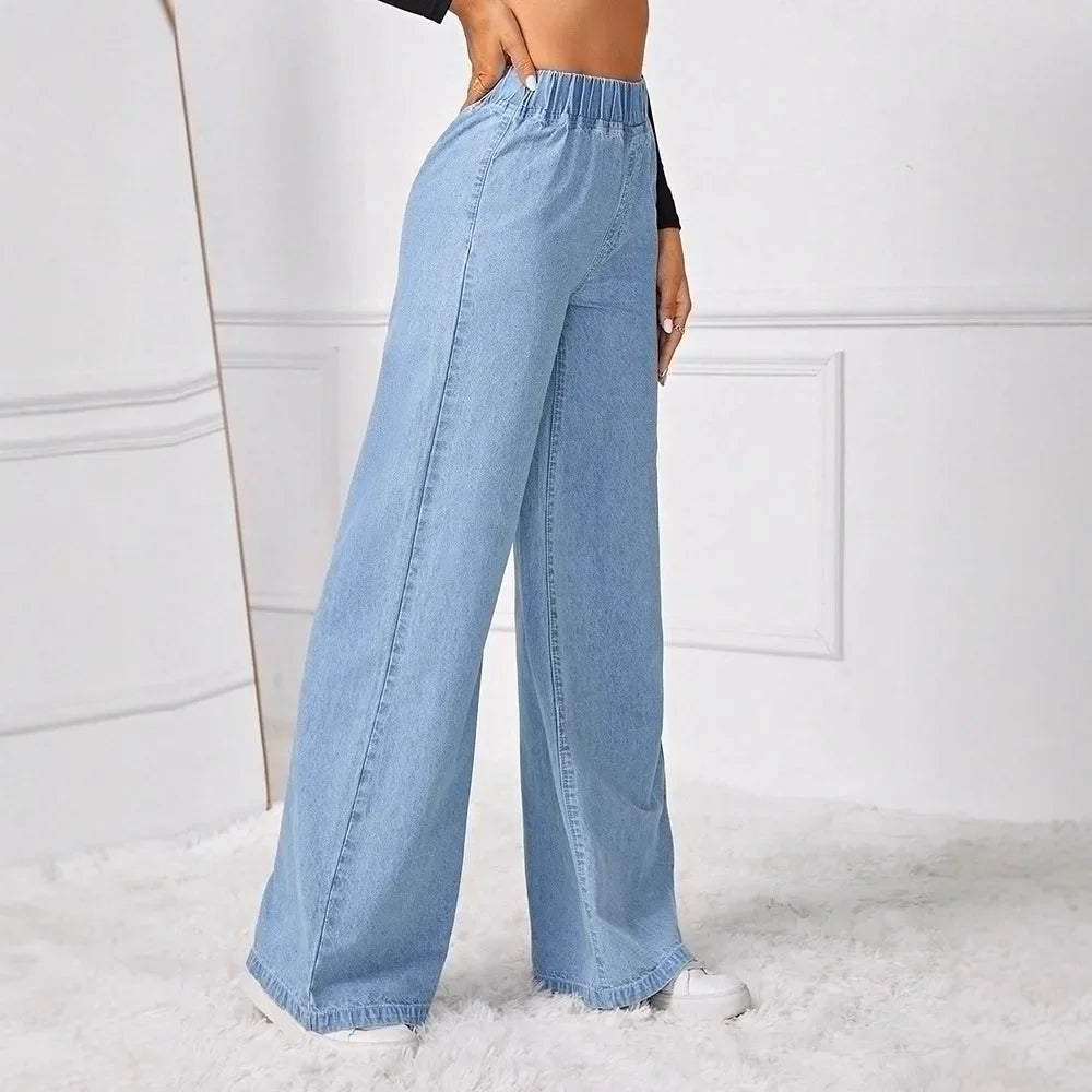 DOLF® Vintage High-Waist Draped Wide-Leg Denim Pants