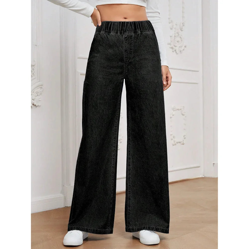 DOLF® Vintage High-Waist Draped Wide-Leg Denim Pants
