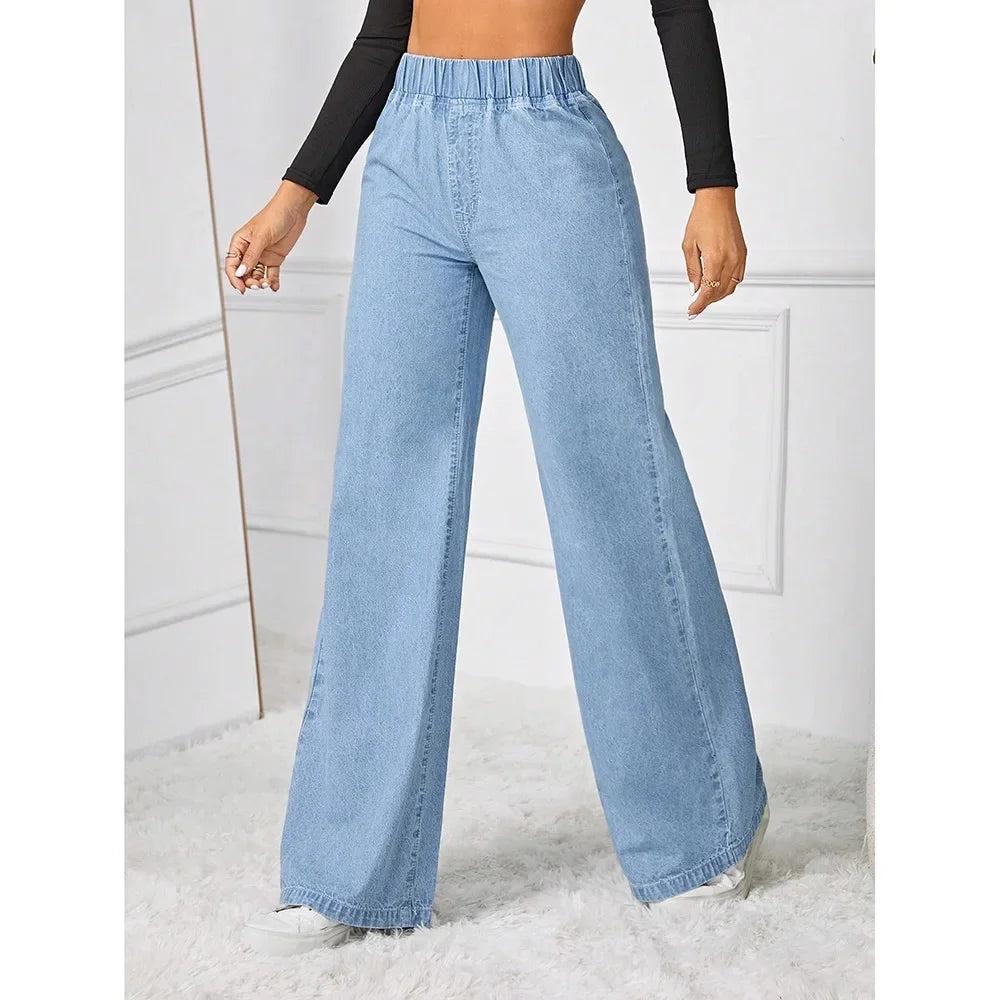 DOLF® Vintage High-Waist Draped Wide-Leg Denim Pants