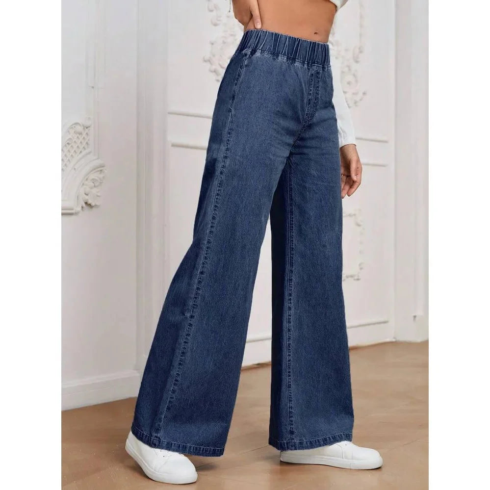 DOLF® Vintage High-Waist Draped Wide-Leg Denim Pants