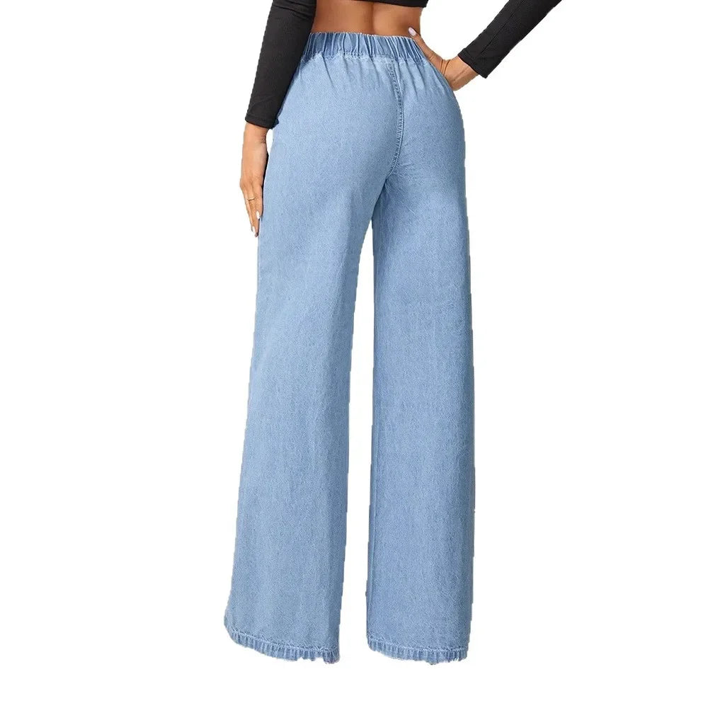 DOLF® Vintage High-Waist Draped Wide-Leg Denim Pants