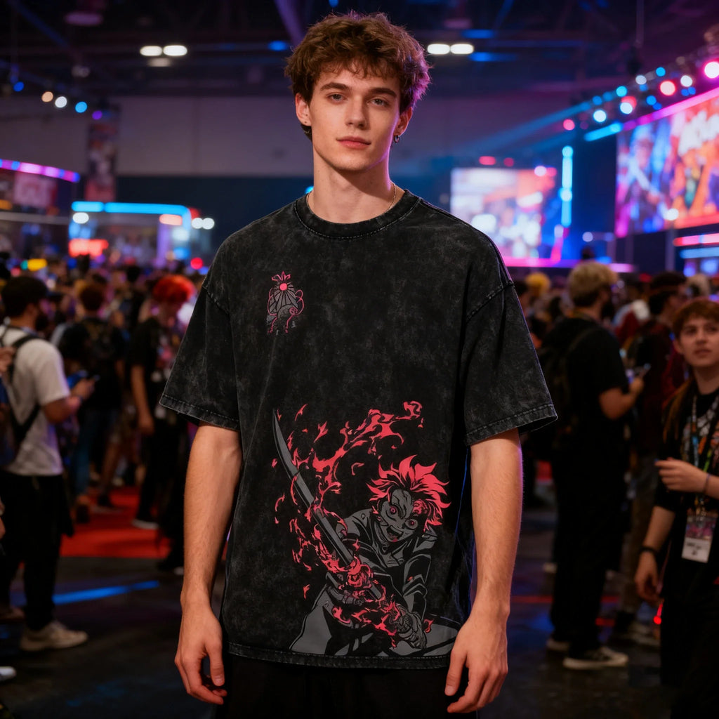 DOLF® Anime Flame Warrior Washed Oversized Tee
