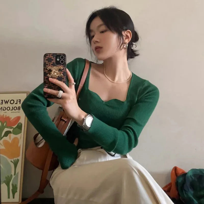 DOLF® Chic Square-Neck Knit Sweater